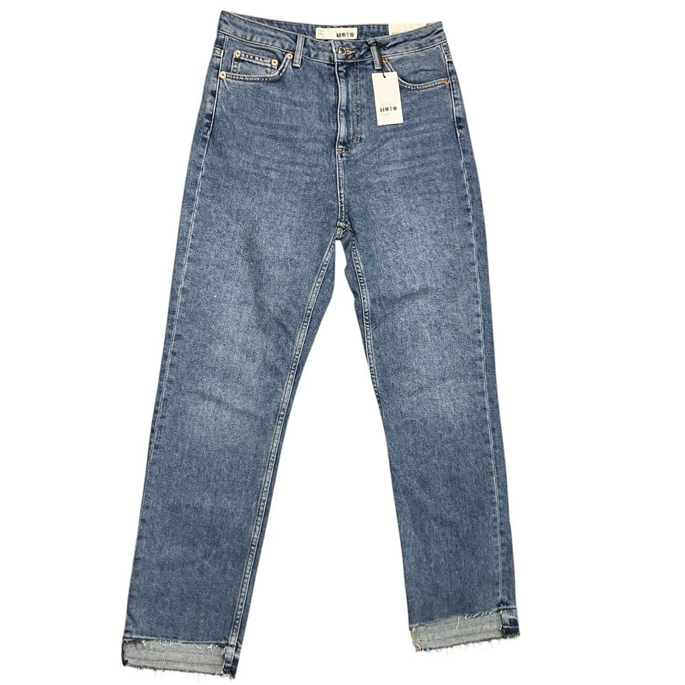 Topshop Straight Raw Hem Jeans W30 L32 Blue Moto Ankle‎ Denim Stretch